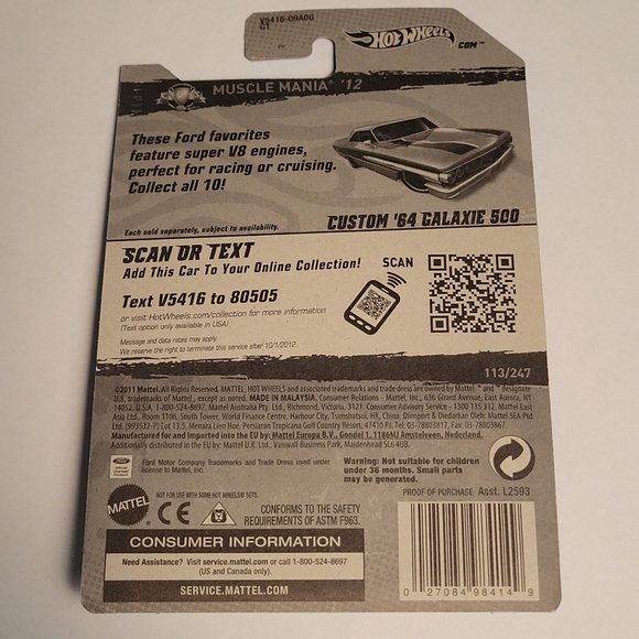 Hot Wheels Custom '64 Galaxie 500 Muscle Mania - Ford '12 3/10 113/247 Sealed - Picture 2 of 4